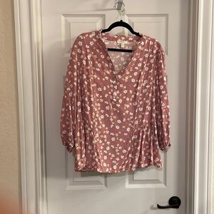 Pink and cream floral baby doll blouse